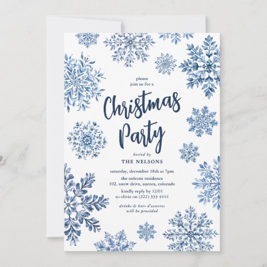 Elegant Toile Snowflake Christmas Party 招待状 (正面)