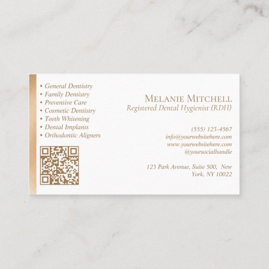 Elegant Tooth & Leaf Dental Practice Gold Qr Code 名刺 (裏面)