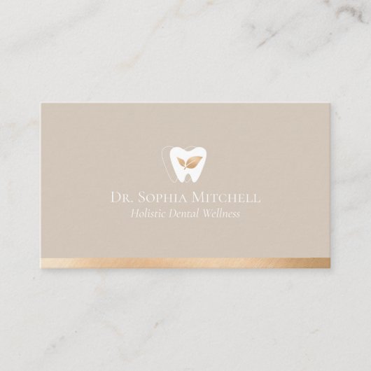 Elegant Tooth & Leaf Dental Practice Gold Qr Code 名刺 (正面)