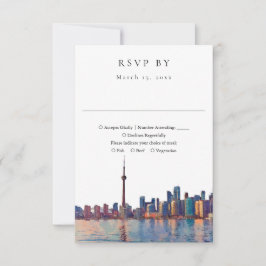 Elegant Toronto Skyline Watercolor Wedding 出欠カード