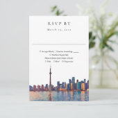 Elegant Toronto Skyline Watercolor Wedding 出欠カード (スタンド正面)