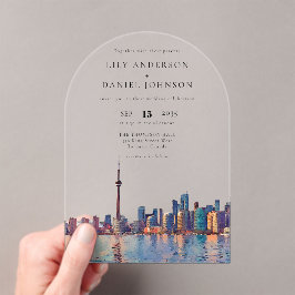 Elegant Toronto Skyline Watercolor Wedding Arch アクリル招待状
