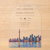 Elegant Toronto Skyline Watercolor Wedding Arch アクリル招待状 (正面)