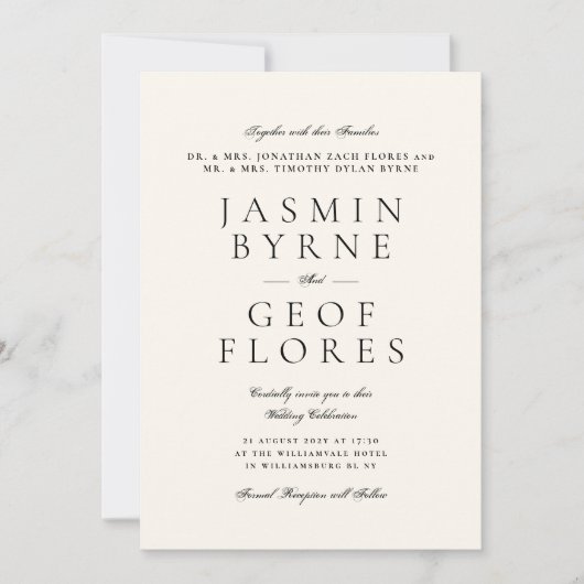 Elegant Traditional Classic Cream Formal Wedding 招待状 (正面)