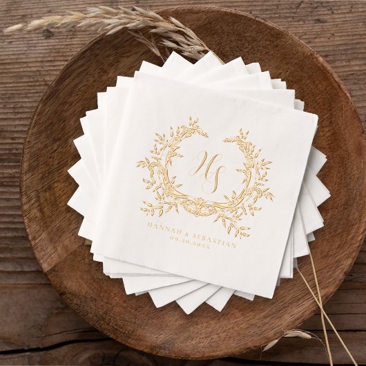 Elegant Traditional Classic Monogram Crest Wedding 箔ナプキン