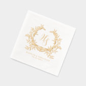 Elegant Traditional Classic Monogram Crest Wedding 箔ナプキン (左)
