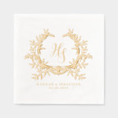 Elegant Traditional Classic Monogram Crest Wedding 箔ナプキン (正面)