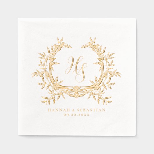 Elegant Traditional Classic Monogram Crest Wedding 箔ナプキン (正面)