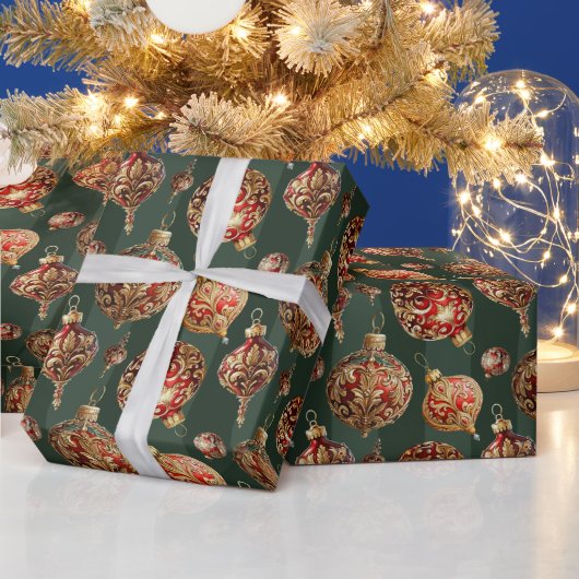 Elegant Traditional Red & Gold Christmas Baubles  ラッピングペーパー (クリスマス)