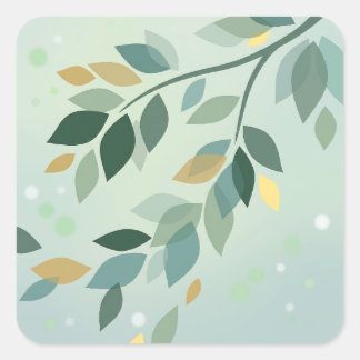 Elegant Translucent Green and Gold Leaves スクエアシール
