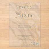 Elegant Transparent Marbled 60th Birthday  アクリル招待状 (正面)