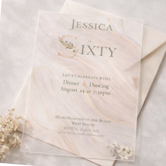 Elegant Transparent Marbled 60th Birthday  アクリル招待状