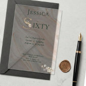 Elegant Transparent Marbled 60th Birthday  アクリル招待状