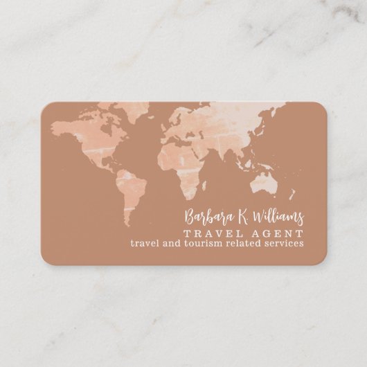 Elegant Travel Agent world map terracotta brown 名刺 (正面)