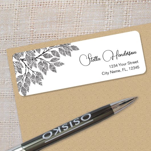 Elegant Tree Branch Foliage Return Address Labels ラベル