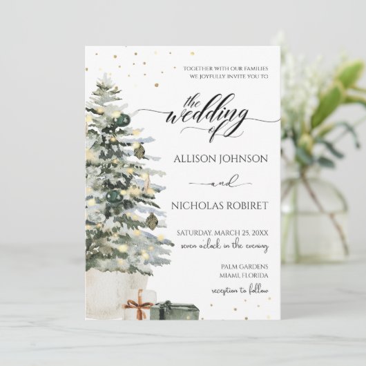 Elegant Tree lights winter christmas wedding  招待状 (スタンド正面)