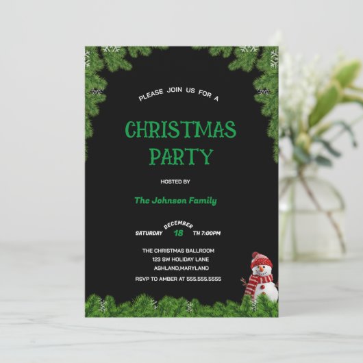 Elegant tree pine CHRISTMAS PARTY Black green   招待状 (スタンド正面)