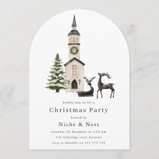 Elegant Tree Reindeer Christmas Corporate Party 招待状 (正面)