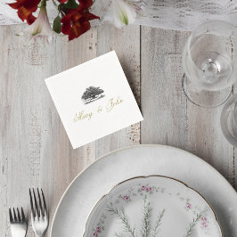 Elegant Tree Sketch Wedding Cocktail Napkin スタンダードカクテルナプキン