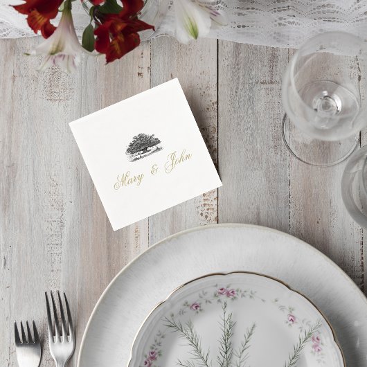 Elegant Tree Sketch Wedding Cocktail Napkin スタンダードカクテルナプキン