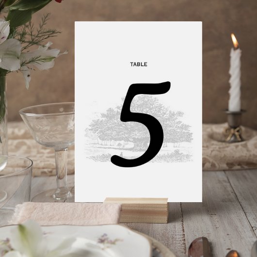 Elegant Tree Sketch Wedding Table Number Card テーブルナンバー