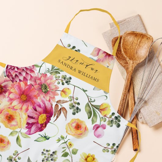 Elegant  Trendy Floral Grace Grandma Typography  エプロン