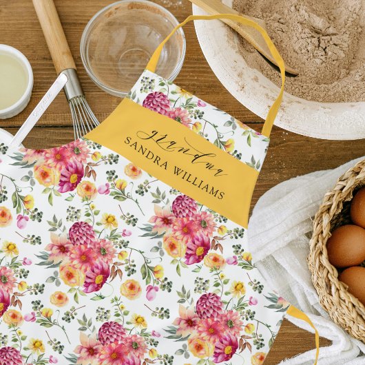 Elegant  Trendy Floral Grace Grandma Typography  エプロン