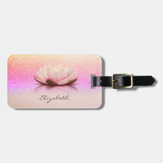 Elegant Trendy Girly, Lotus Glitter Bokeh  ラゲッジタグ (正面横)