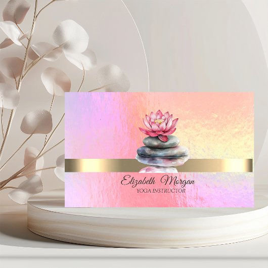 Elegant Trendy Holographic,Gold,Lotus,Zen Stones  名刺