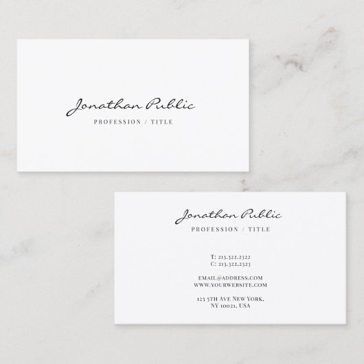 Elegant Trendy Modern Minimalist Template Script 名刺 (正面/裏面)