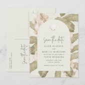 Elegant Tropical Beach Wedding Save the Date 案内ポストカード (正面/裏面)