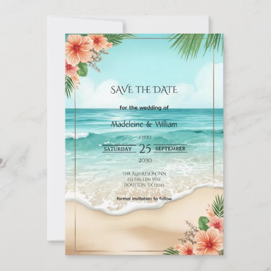Elegant Tropical Coastal Hawaiian Beach Wedding セーブザデート (正面)