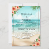 Elegant Tropical Coastal Hawaiian Beach Wedding 招待状 (正面)