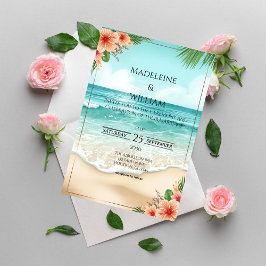 Elegant Tropical Coastal Hawaiian Beach Wedding 招待状