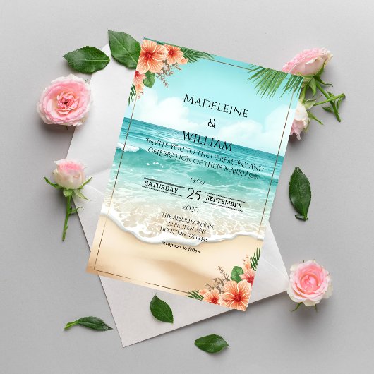 Elegant Tropical Coastal Hawaiian Beach Wedding 招待状