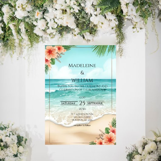 Elegant Tropical Coastal Hawaiian Beach Wedding 招待状