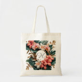 Elegant Tropical Floral Monogram Canvas Tote Bag トートバッグ (正面)