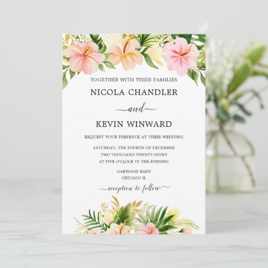 Elegant Tropical Floral Wedding 招待状 (スタンド正面)