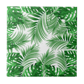 elegant Tropical green palm leaf pattern タイル