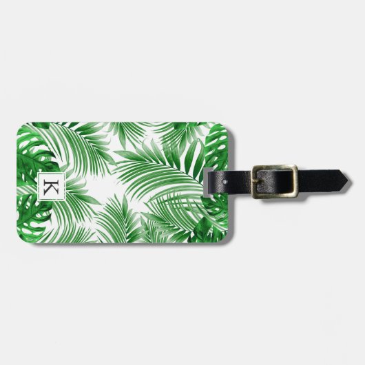elegant Tropical green palm leaf pattern ラゲッジタグ (正面横)