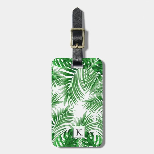 elegant Tropical green palm leaf pattern ラゲッジタグ (正面縦)