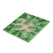 Elegant Tropical green palm leaves pattern pink ba タイル (側面)
