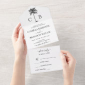 Elegant Tropical Green Palm Monograms Wedding オールインワン招待状 (貼ってはがせる)