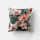 Elegant Tropical Hibiscus Gold Monogram Pillow クッション (裏面)