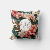 Elegant Tropical Hibiscus Gold Monogram Pillow クッション (正面)