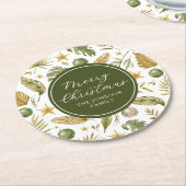Elegant Tropical Merry Christmas ラウンドペーパーコースター (アングル)