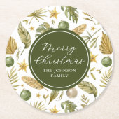 Elegant Tropical Merry Christmas ラウンドペーパーコースター (正面)