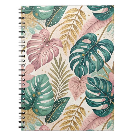 Elegant Tropical Monsteras Boho ノートブック (正面)