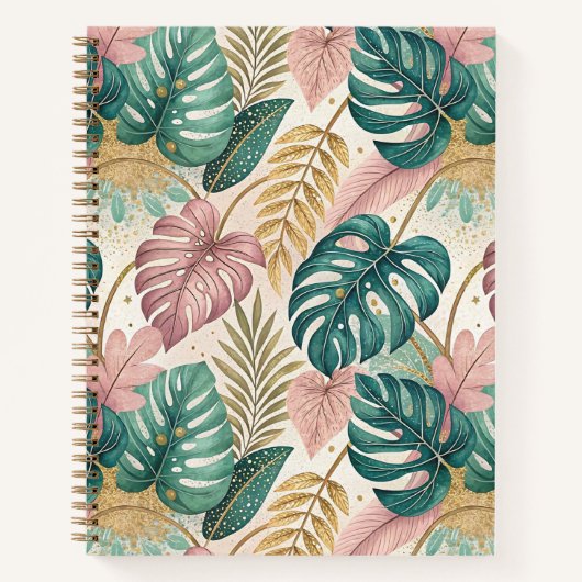 Elegant Tropical Monsteras Boho ノートブック (正面)