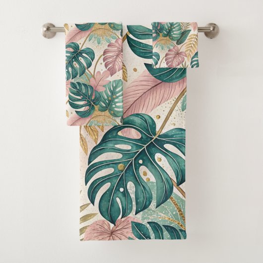 Elegant Tropical Monsteras Boho バスタオルセット (インサイチュ)